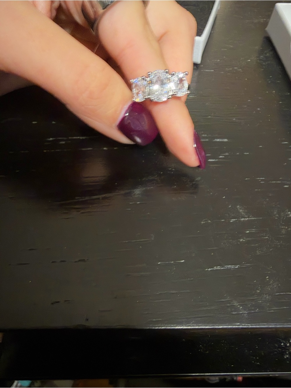 Three-Stone Silver Ring with Clear Stones - White